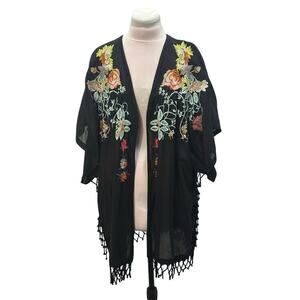 JOHNNY WAS Embroidered Floral Butterfly Kimono Cardigan SMALL Flowy Boho Hippie